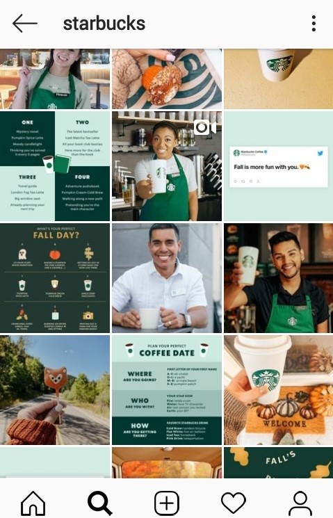 صفحه رسمی اینستاگرام استارباکس با رنگ اصلی سبز