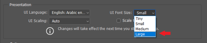 تغییر UI Font Size از small به large